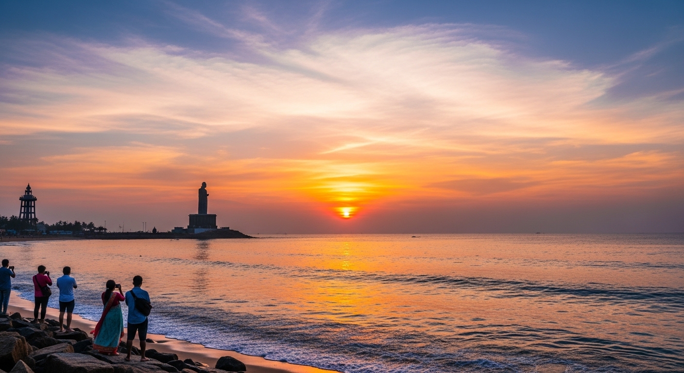 Sunset and Sunrise in Kanyakumari